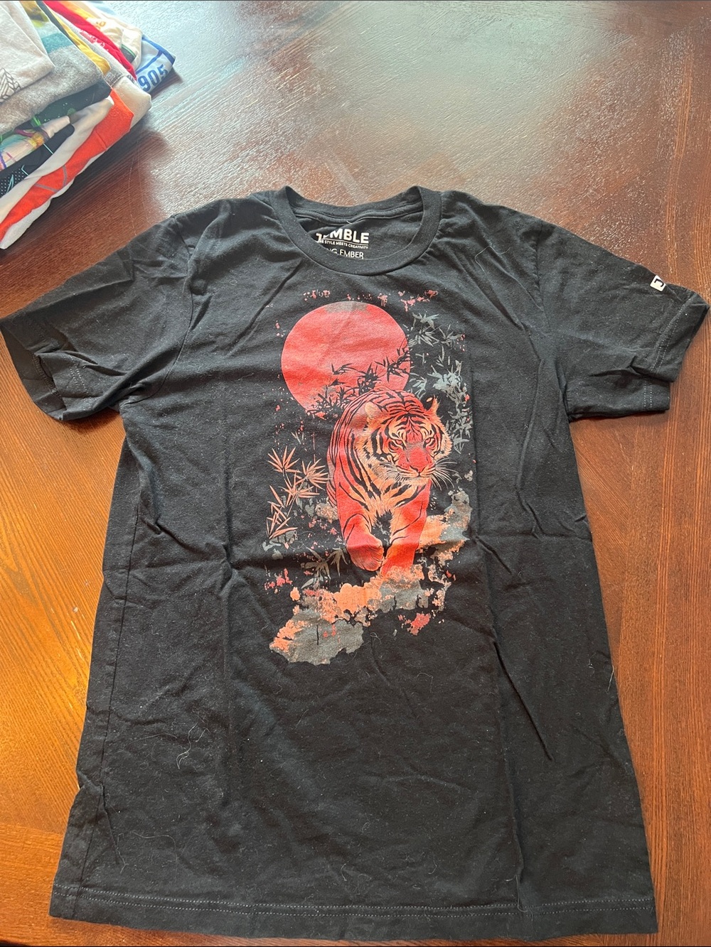 Rumble Black Graphic Tiger Tee - Black/Red